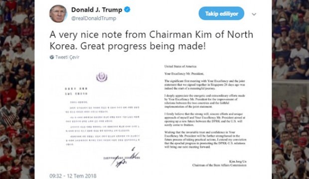 Trump, Kim'den gelen mektubu yayınladı!